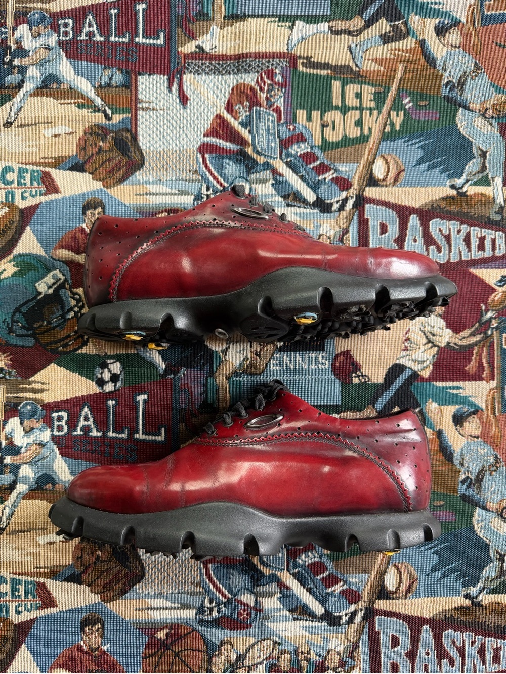 Vintage Oakley Tuxedo Men's Golf Shoes Made In Italy Leather Burgundy Maroon 8.5